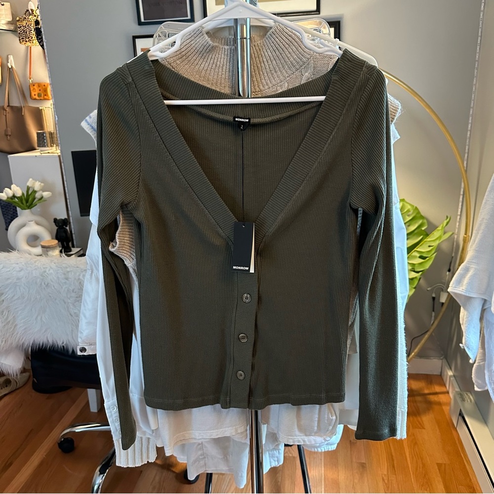 NWT Monrow Olive Cardigan Sz S